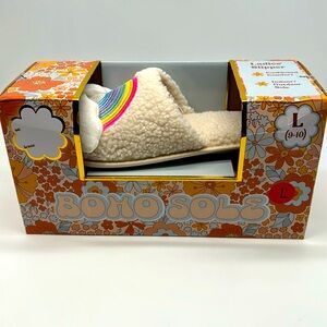 NEW Boho Sole Rainbow Cloud Indoor Outdoor Sherpa Slide On Shoe Cozy Slippers